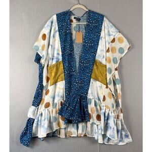 A Rare Bird Poncho Cardigan Womens One Size Ruffle Polka Dot Boho Artsy NEW
